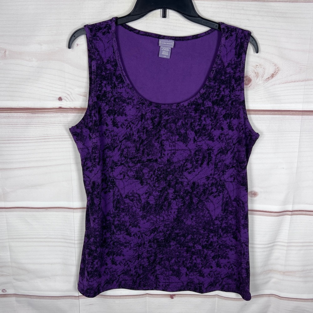 Laura Scott Tank Top Women Large Purple Abstract Sleeveless Scoop Neck Stretch